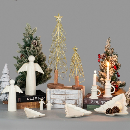 CERAMIC DECORATION-TREE AND CANDLEHOLDER AND ANGEL